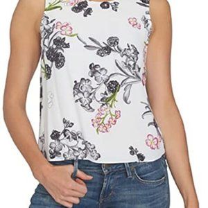 NWT 1.STATE Floral Print Split-Back Top